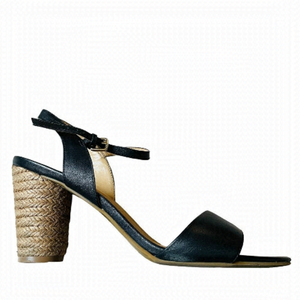 TALBOTS Black Strappy Espadrille Heel Black Leather Pumps SZ 10